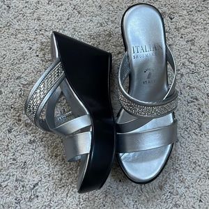 Italian Shoemaker’s Silver Wedge Sandals Size 6